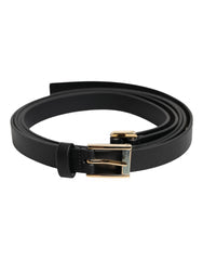 Men's Black Classic Gold Metal Logo Buckle Belt Calf Leather