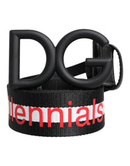 Men's Black Polyester Logo Print Dg Buckle Belt Leather