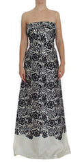 Women's Floral Lace Silk Corset Maxi Dress Black