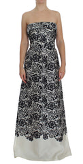 Women's Floral Lace Silk Corset Maxi Dress Black