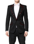 Men's Black Sicilia Crystalembellished Coat Blazer Virgin Wool Silk Polyester Clothing