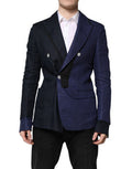 Men's Navy Blue Double Breasted Suit Coat Blazer Flax Virgin Wool Elastane