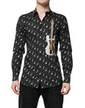 Men's Black Gold Instrument Embellished Shirt Cotton
