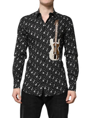 Men's Black Gold Instrument Embellished Shirt Cotton