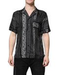 Men's Black Silk Floral Print Short Sleeves Shirt