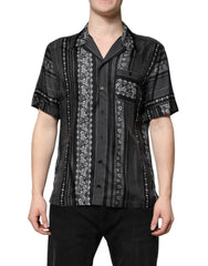 Men's Black Silk Floral Print Short Sleeves Shirt