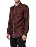 Men's Burgundy Silk Dotted Long Sleeves Shirt