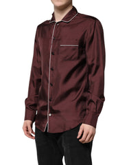 Men's Burgundy Silk Dotted Long Sleeves Shirt