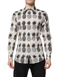 Men's White Pineapple Print Long Sleeve Gold Shirt Cotton