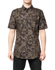 Men's Multicolor Camouflage Button Down Gold Shirt Cotton