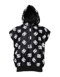 Men's Black Dg Cotton Hooded Sleeveless Sweater And White Clothing