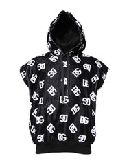 Men's Black Dg Cotton Hooded Sleeveless Sweater And White Clothing