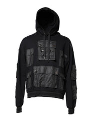 Men's Black Cotton Hooded Sweatshirt Sweater Nylon Clothing