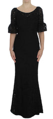 Women's Black Floral Lace Long Bodycon Maxi Dress Polyester
