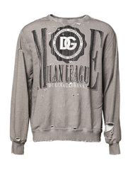 Men's Logo-Print Distressed Sweatshirt Gray Polyester Sweatshirts
