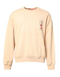 Men's Cherry Print Crew Neck Sweatshirt Beige Cotton Sweatshirts
