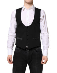Men's Black Wool Waistcoat Dress Formal Vest Virgin Silk Viscose