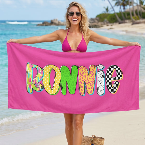 Personalizada Multicolor Graffiti Checkerboard Nombre Secado rápido Toalla de playa de microfibra con nombre Verano Cumpleaños Regalo para Amigos Familia
