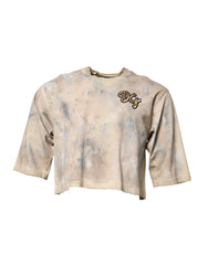 Men's Beige Tie Dye Dg Embroidery Cropped T-Shirt Cotton