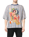 Men's Multicolor Striped Pin Up Linen Round Neck T-Shirt Flax