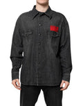 Men's Gray Long Sleeves Button Down Denim Shirt Dark Cotton