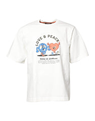 Men's White Love & Peace Print Crew Neck T-Shirt Cotton