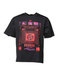 Men's Black Cotton Graphic Print Crew Neck T-Shirt Nylon Elastane