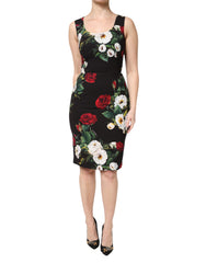 Women's Black Floral Print Sleeveless Sheath Dress Viscose Elastane