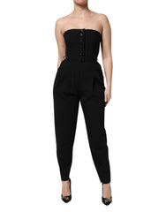 Women's Black Wool Strapless Romper Jumpsuit Dress Virgin Elastane