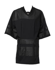 Women's Black Cotton Short Sleeves V-Neck T-Shirt Nylon Elastane