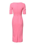 Women's Pink Viscose Short Sleeve Sheath Midi Dress Acetate Elastane