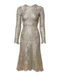 Women's Gold Floral Lace Long Sleeves Fit & Flare Dress