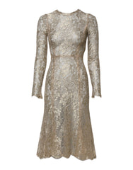Women's Gold Floral Lace Long Sleeves Fit & Flare Dress
