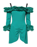 Women's Green Lace Off Shoulder Sheath Mini Dress