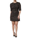 Women's Brown Tweed Short Sleeves A-Line Mini Dress
