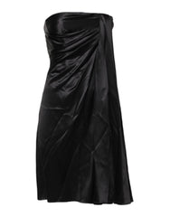 Women's Black Strapless Sheath A-Line Mini Dress Silk