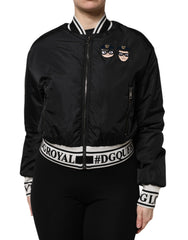 Women's Black Nylon #dgfamily Full Zip Bomber Jacket Clothing