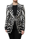 Black White Polyester Women Blazer Jacket And Silk Clothing