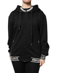 Women's Black Cotton Hooded Full Zip Sweatshirt Sweater Clothing