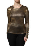 Women's Gold Round Neck Long Sleeve Pullover Top Viscose
