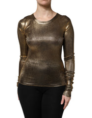 Women's Gold Round Neck Long Sleeve Pullover Top Viscose