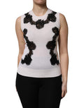 Women's White Cashmere Floral Lace Detailing Tank Top Silk Cotton Nylon
