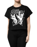 Women's Black Cotton Printed Short Sleeves T-Shirt