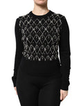 Women's Black Cashmere Embellished Long Sleeves Top