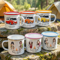 Personalizada Campervan Carpa Caricatura Personaje 12 oz Esmalte Taza con Nombre Viaje Cumpleaños Regalo para Amigo Familia
