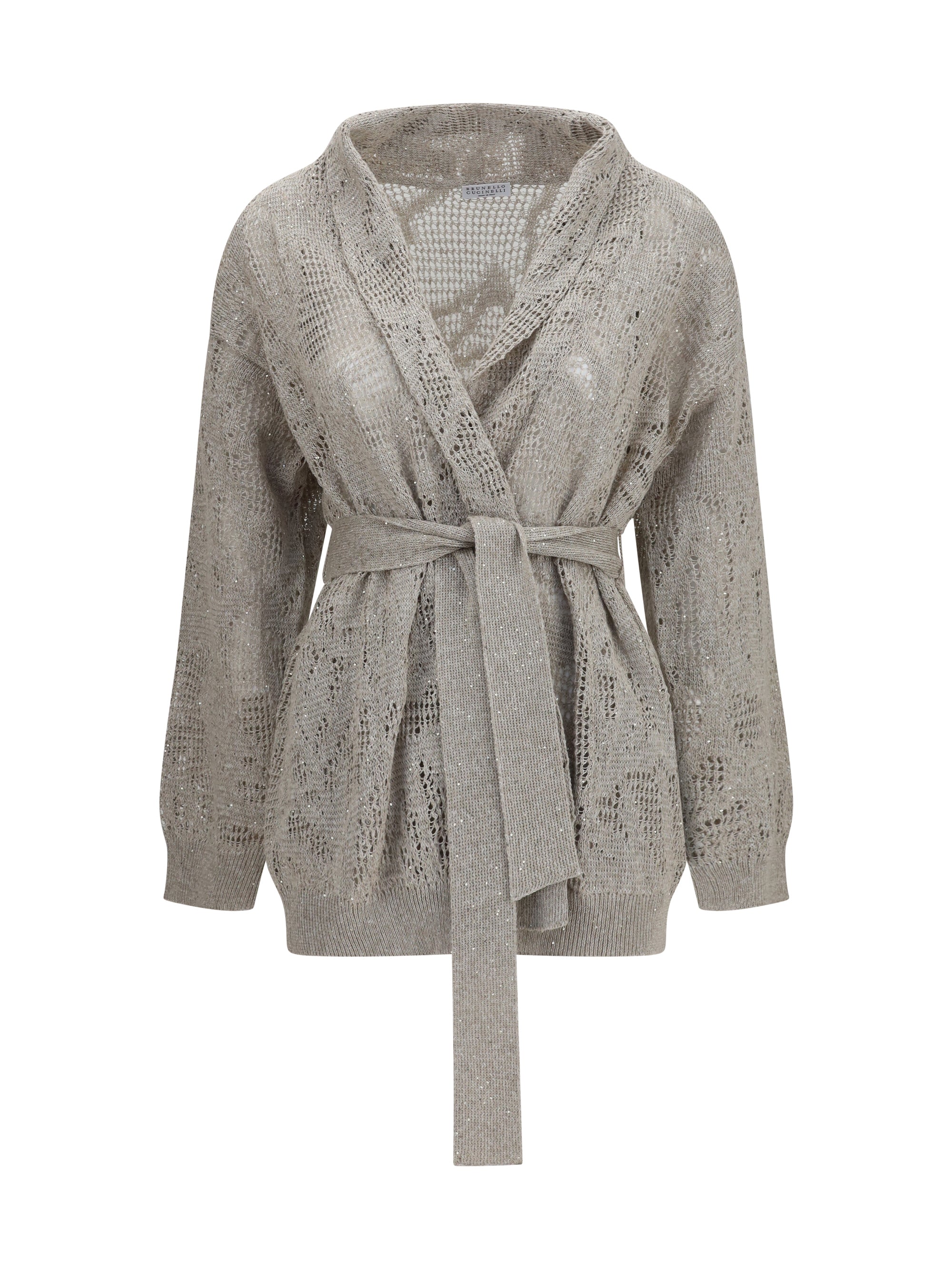 Brunello Cucinelli Sequin-Embellished Linen-Cotton Cardigan — Beige