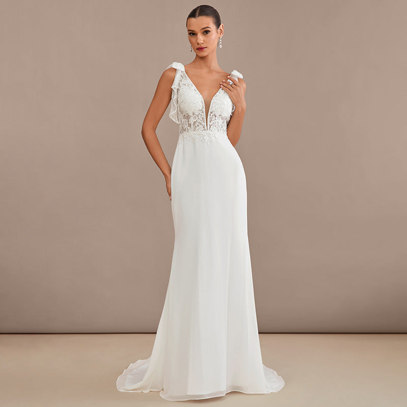 Bridal Wedding Dress Ivory Strapless Long V-Neck Mermaid