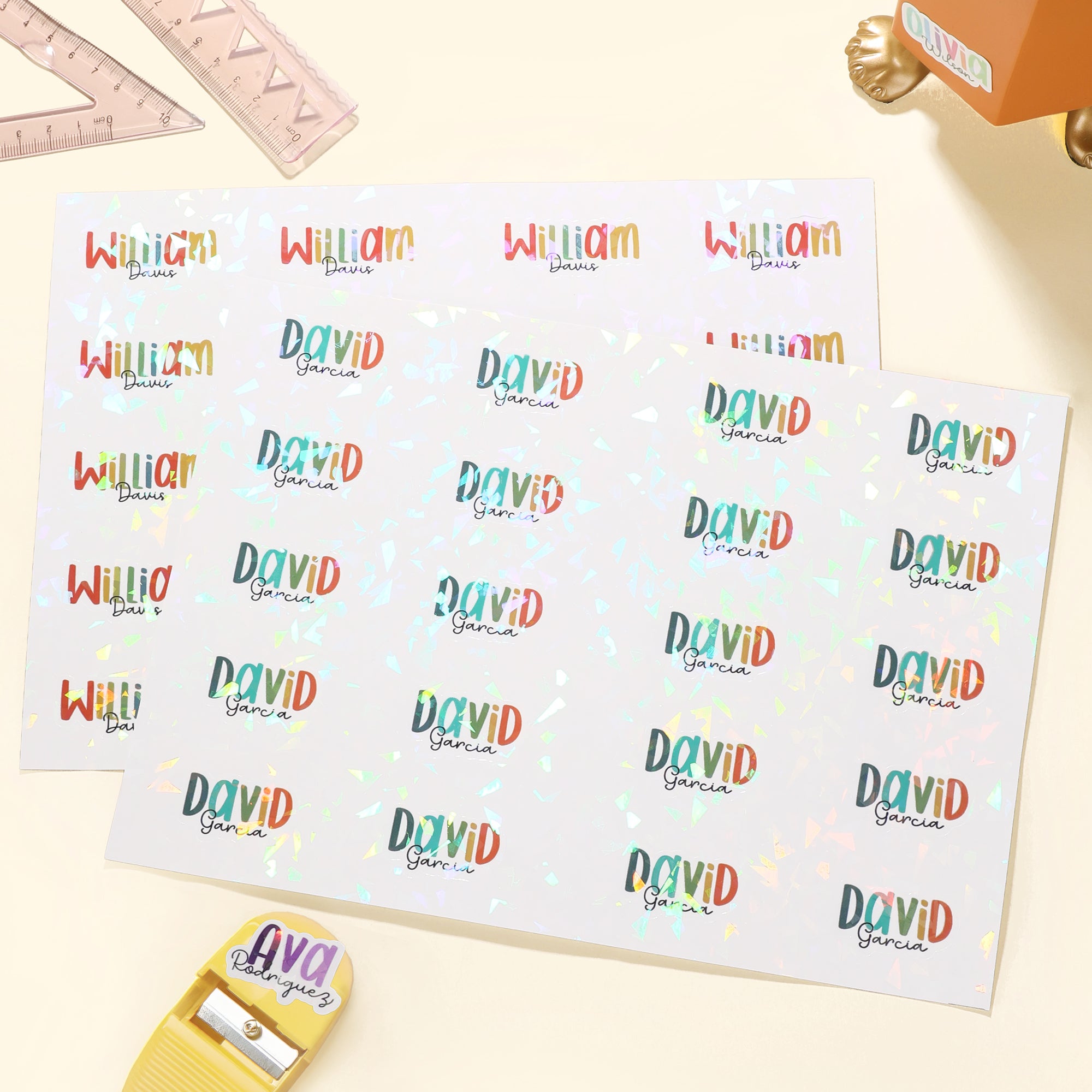 Pegatina holográfica personalizada con nombre Etiqueta adhesiva impermeable Material escolar Vuelta al cole Regalo de cumpleaños para niños Profesores