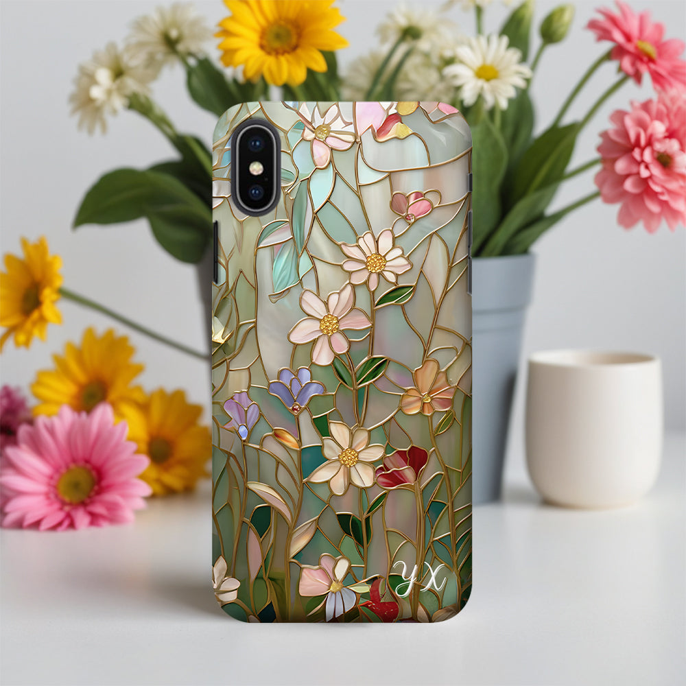 Personalizada Floral Vidriera Teléfono Caso con Inicial para iPhone Samsung Aniversario Cumpleaños Regalo para Amigo Familia