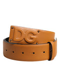 Men's Brown Leather Buckle Dg Logo Embossed Belt